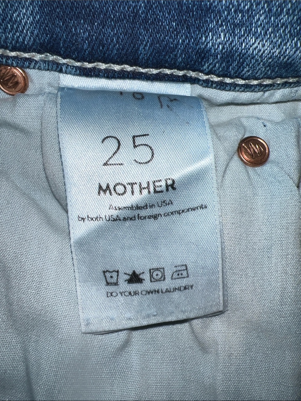 MOTHER Women Straight Leg Jeans in Blue with Dark Blue Heart Patch - Picture 5 of 7